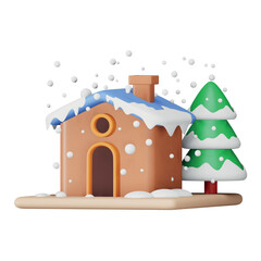 Poster - Christmas snow home 3d rendering isometric icon.