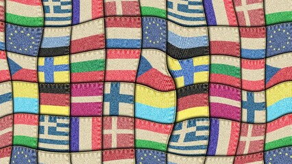 Aufkleber - Moving EU flag patchwork texture. Abstract stirring surface. Looping footage.
