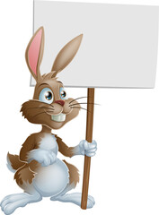 Sticker - Rabbit holding sign cartoon illustration