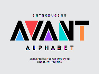 Poster - Colorful trendy style alphabet design with uppercase, numbers and symbols