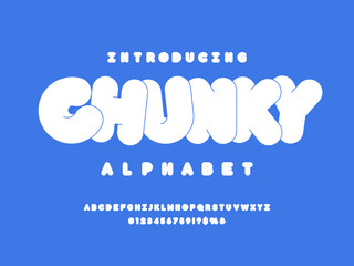 vector of stylized chunky alphabet design with uppercase, numbers and symbols