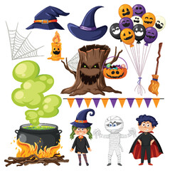 Wall Mural - Set of halloween cartoon characters and elements