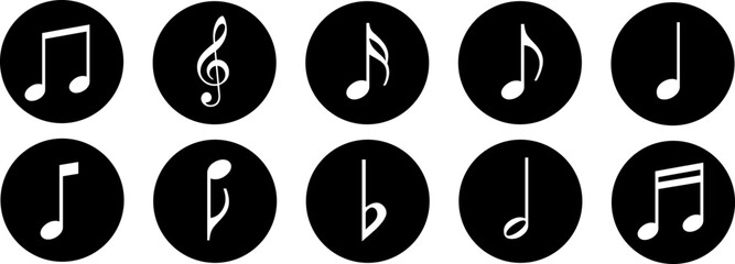 Canvas Print - Music notes icons set. Round buttons. Vector illustration