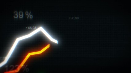Poster - Business Close Up Growth And Success Infographics/ 4k animation of a business infographics with rising arrow and bar stats appearing, symbolizing growth and success, with glitch and noise digital effe