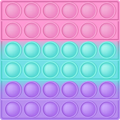 Wall Mural - Popit figure square as a fashionable silicon toy for fidgets. Addictive anti stress toy in pastel colors. Bubble anxiety developing vibrant pop it toys for kids. PNG illustration isolated