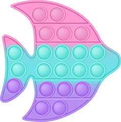 Wall Mural - Popit figure fish as a fashionable silicon toy for fidgets. Addictive anti stress toy in pastel colors. Bubble anxiety developing vibrant pop it toys for kids. PNG illustration isolated