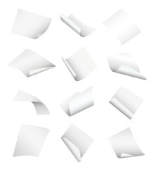 Wall Mural - Sheets of white flying papers in the air isolated on transparent background