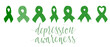 National Depression Education and Awareness Month October handwritten lettering and green support ribbon. Web banner vector template
