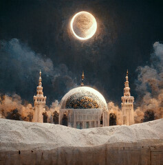 background for Islamic holiday Eid Mubarak mosque and moon digital art