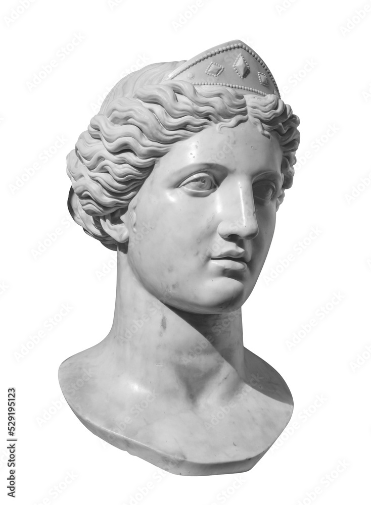 Gypsum copy of ancient statue Venus head isolated on white