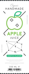 Wall Mural - Apple juice label in trendy linear style. Layout of food identity branding, modern packaging design for fresh fruit juice. Healthy organic product, natural drink, vegan nutrition vector illustration