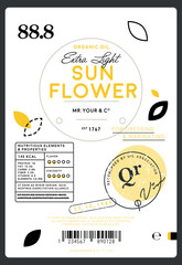 Wall Mural - Premium quality extra virgin sunflower oil label. Layout of food identity branding, modern packaging design. Healthy traditional product, organic vegetarian nutrition vector illustration