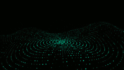 Poster - futuristic wave. vector dark cyberspace. abstract music sound wave with dots. white moving particles