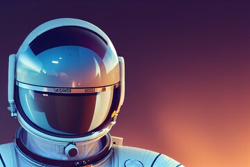 Raster illustration of astronaut in a helmet. Pressure suit, galaxy, space rocket, spaceship, universe, science, atmosphere, the future of robotic people, cosmonaut. Post modern concept. 3D rendering