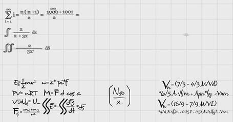 Image of handwritten maths equations moving over square ruled notebook page