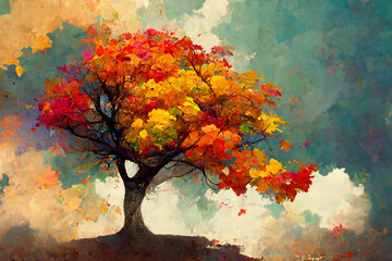 Wall Mural - illustration of a tree with autumn foliage