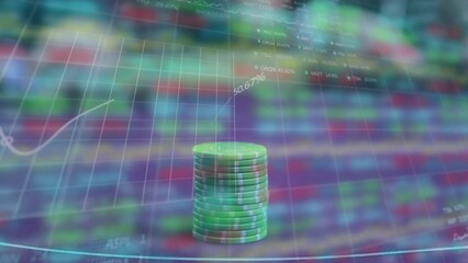Poster - Animation of scope scanning and data processing over financial data on white background