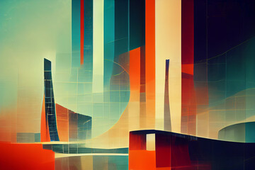 Colorful forms and lines in cubism art style