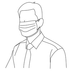 Wall Mural - Illustration drawing of a young man sick wearing medical face masks to protect from diseases