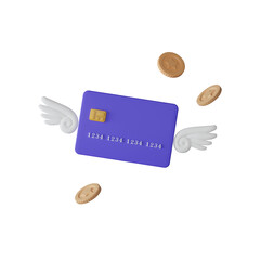 Poster - Purple Credit card with coin. online shopping concept. 3d icon render illustration