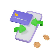 Poster - Credit card with cash back online shopping on mobile phone 3d icon render illustration