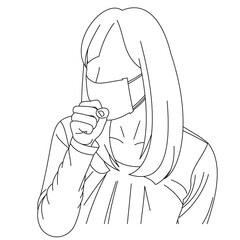 Sticker - Illustration drawing of a young woman sick wearing medical face masks to protect from diseases