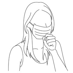 Wall Mural - Illustration drawing of a young woman sick wearing medical face masks to protect from diseases