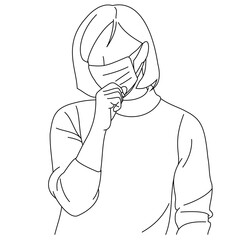 Sticker - Illustration drawing of a young woman sick wearing medical face masks to protect from diseases