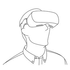 Wall Mural - Illustration drawing of a young man using Virtual Reality glasses