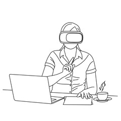 Sticker - Illustration drawing of a young man using Virtual Reality glasses