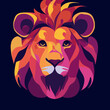 Colorful flat lion illustration vector. Hipster graphic design of a minimal lion. Vectorized shapes. Powerful logo. Strong icon.