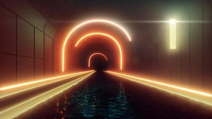 Wall Mural - orange light sewage tunnel loop