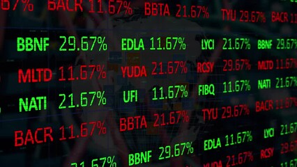 Poster - Video of financial data processing over dark background
