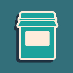 Wall Mural - Green Jam jar icon isolated on green background. Long shadow style. Vector