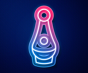 Poster - Glowing neon line Soju bottle icon isolated on blue background. Korean rice vodka. Vector