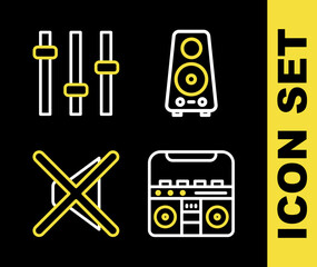 Poster - Set line Stereo speaker, Home stereo with speakers, Speaker mute and Music equalizer icon. Vector