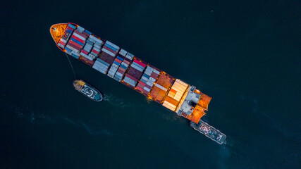 Container ship global business company freight shipping import export logistic and transportation by container ship, Container ship cargo freight shipping maritime transport international worldwide. 