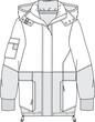 Winter coat jacket with hooded pockets and wide cuffs. Sewing and trim details. Editable mockup