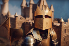 Medieval Knight With And Castle