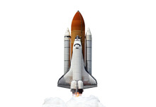 Shuttle Spaceship Launch Isolated On White Background. Elements Of This Image Furnished By NASA