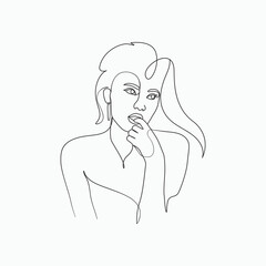 Wall Mural - Beauty charming lady fingered her lips elegant line art flat vector style 