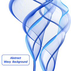 Wall Mural - Blue wave swirl color flow. Undulate dynamic twisted curve lines, air wind flying transparent veil, Teal curtain, abstract banner design. Vector illustration