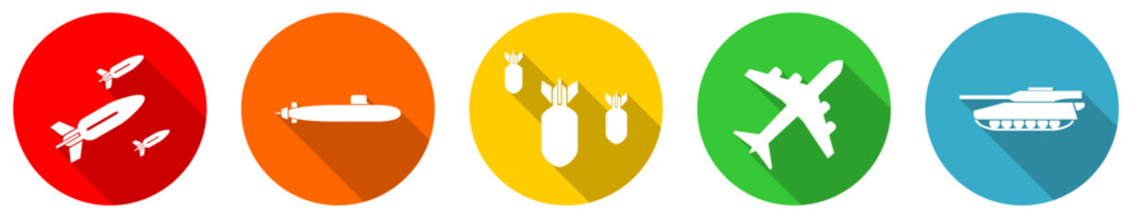 Leinwandbilder - Set of colorful web flat design military vector icons, army, war concept illustration