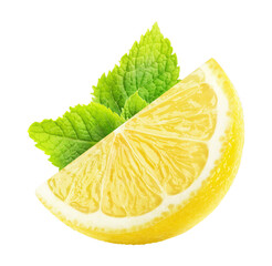 Wall Mural - wedge of lemon fruit with with mint leaf cutout