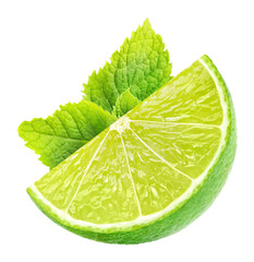 Canvas Print - Wedge of lime fruit with with mint leaf cutout