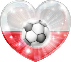 Sticker - Poland soccer football ball flag love heart concept with the Polish flag in a heart shape and a soccer ball flying out