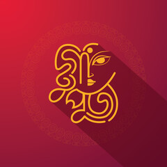 Happy Durga Puja greeting card Bangla typography template design. Durga Puja lettering design on red color beautiful mandala background to celebrate annual Hindu festival holiday