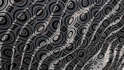 3D rendering. High quality render. White waves with ovals and black dots. wavy shapes. Black and white abstract background. Pattern for artistic fabric.