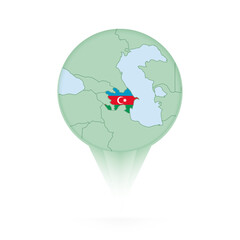 Sticker - Azerbaijan map, stylish location icon with Azerbaijan map and flag.