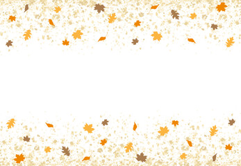 Wall Mural - A gold glitter confetti border with fall leaves on white
